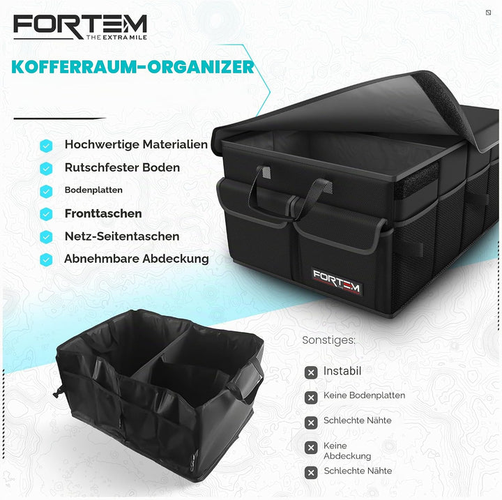 FORTEM Kofferraum Organizer SUV, Faltbare Auto Aufbewahrung, 600D Oxford, Rutschfeste Unterseite, Ve