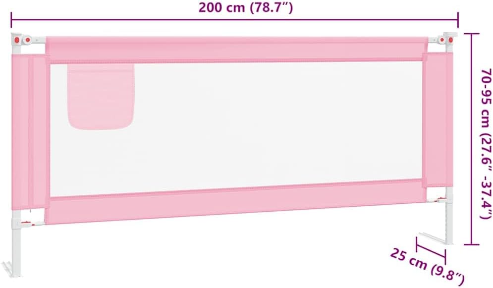 Kleinkind-Bettschutzgitter Rosa aus Stoff 200x25 cm, höhenverstellbar, klappbar mit Rausfallschutz,