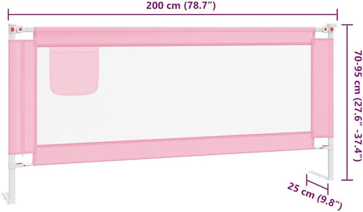 Kleinkind-Bettschutzgitter Rosa aus Stoff 200x25 cm, höhenverstellbar, klappbar mit Rausfallschutz,