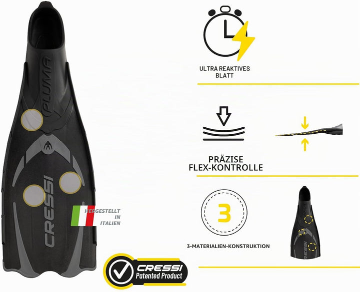 Cressi Pluma / Pluma Bag - Premium Flossen Set Schwarz/Silber 43/44 Single, Schwarz/Silber 43/44 Sin