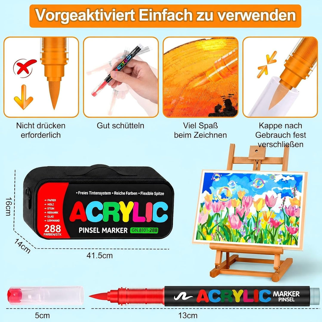 Efimeso 288 Farben Acrylstifte für Steine Wasserfest, Acrylic Paint Marker mit schwarzer Tasche,Acry