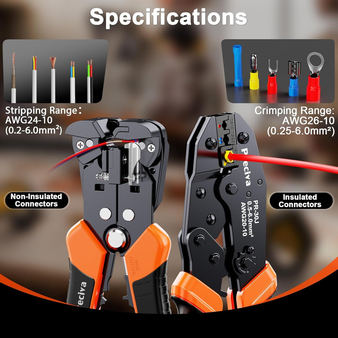 Preciva Crimpzange Set mit Abisolierzange Presszange für isolierte Kabelschuhe 0,5 bis 6 mm² 3 farbc