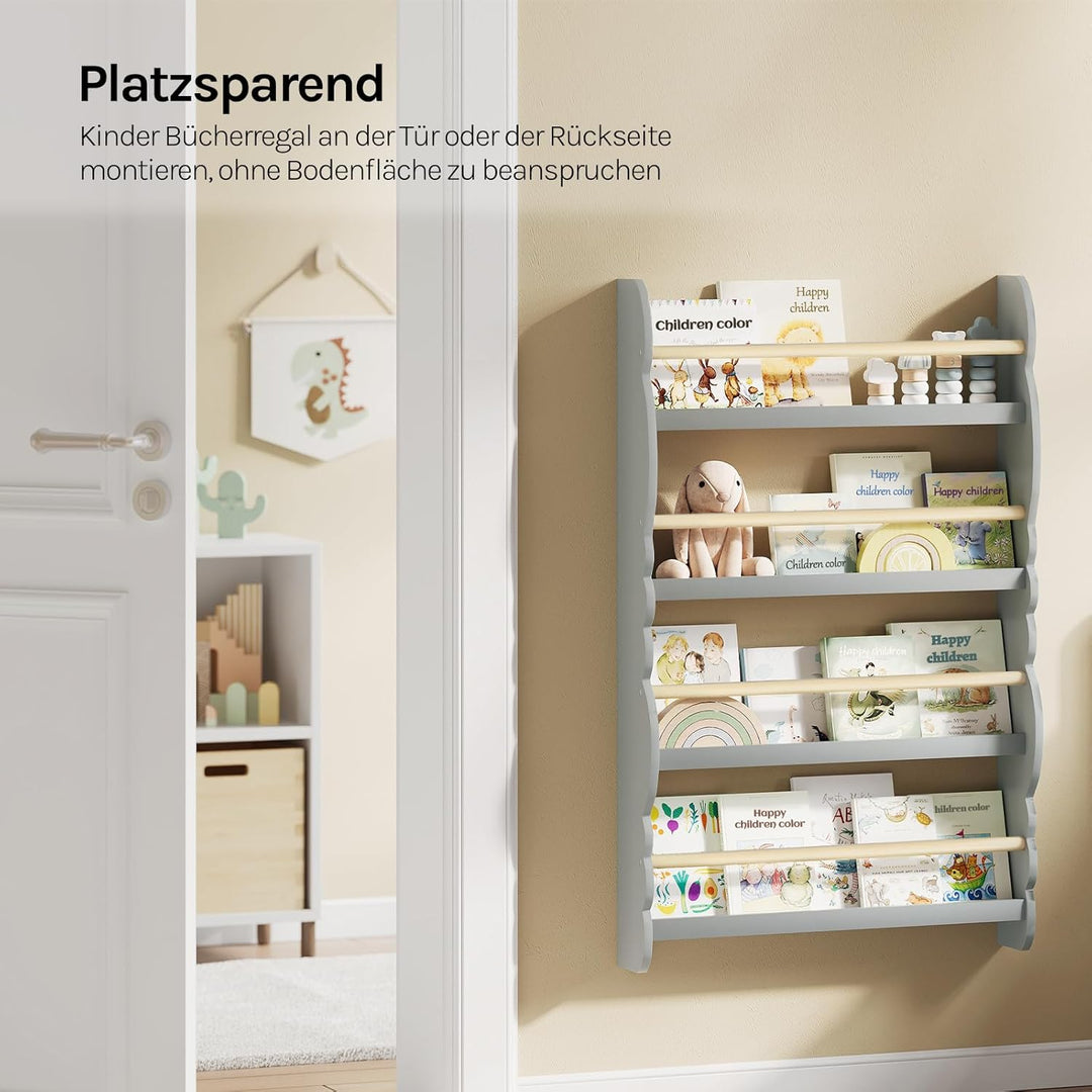 WOLTU Kinder Bücherregal Wand, Bücher-Organizer mit 4 Ablagen, Kinderregal für Buchaufbewahrung, Wan