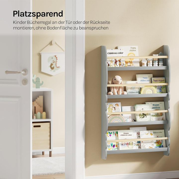 WOLTU Kinder Bücherregal Wand, Bücher-Organizer mit 4 Ablagen, Kinderregal für Buchaufbewahrung, Wan