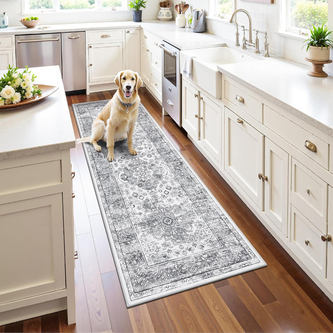 Enyhom Teppich Läufer, 60 x 180 cm Grau Extra Lange Läufer Teppiche für Flur rutschfest Waschküche M