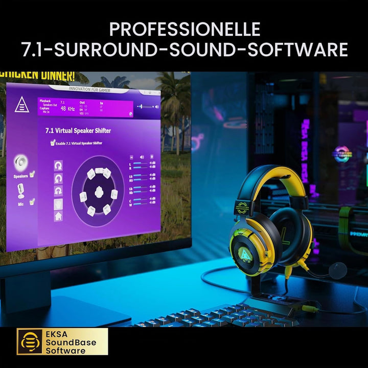 EKSA Gaming Headset, 7.1 Surround Sound PC Headset mit Noise Cancelling Mikrofon, USB & 3,5 mm Audio