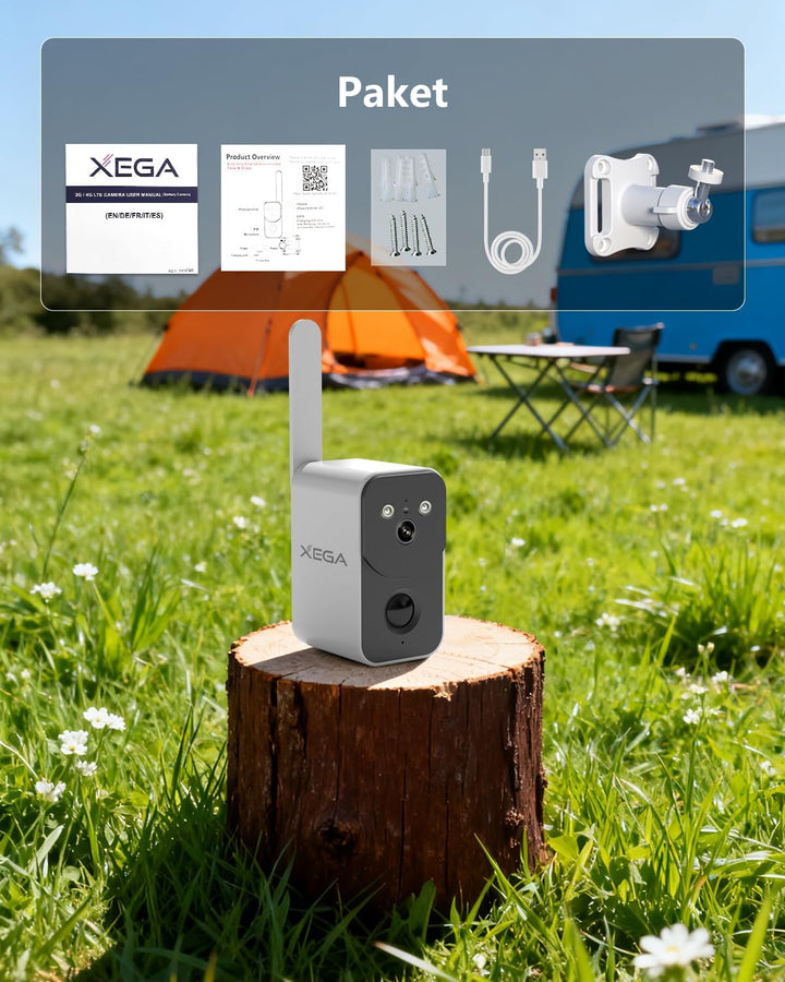 Xega 4G LTE Überwachungskamera mit SIM Karte 10000mAh Akku – Drahtlose Aussen Innen Tragbare Kamera