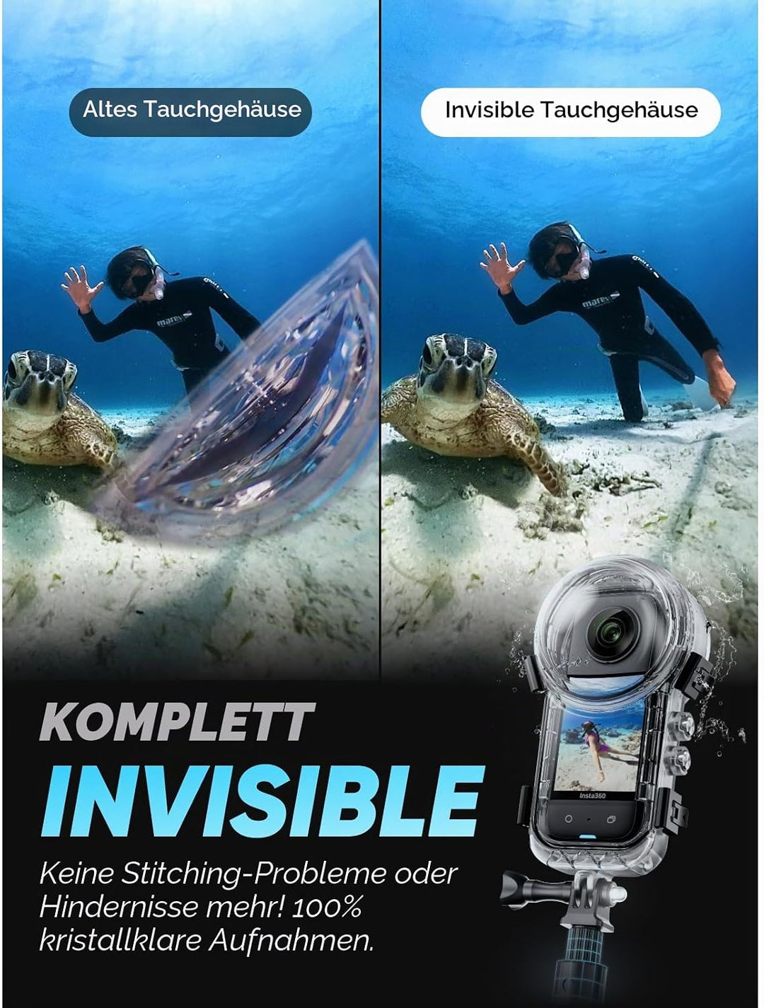 Insta360 X3 Unsichtbares Tauch-Bundle - Wasserdichte 360°Actionkamera mit 1/2"-Sensor, 5,7K 360°, 72