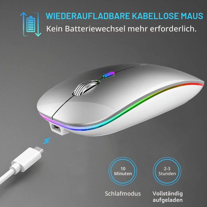 Uiosmuph Bluetooth Maus Kabellose, LED Funkmaus wiederaufladbar Leise Wireless Mouse 2.4GHz Kabellos