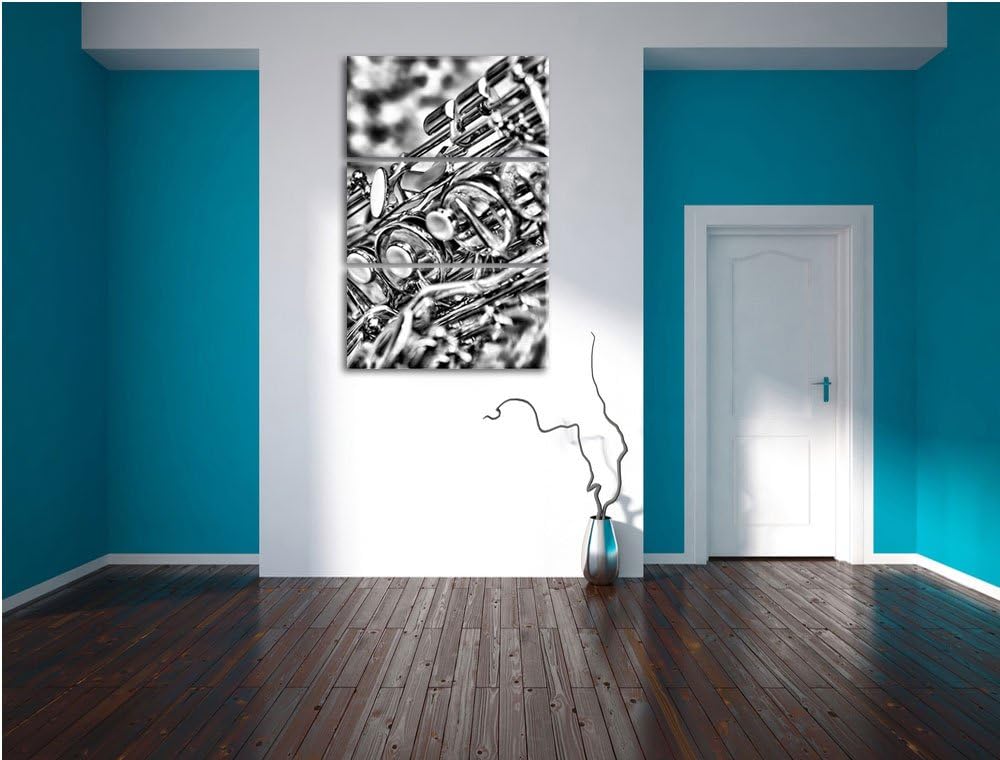 Pixxprint Saxophon als Leinwandbild | Grösse: 3 Teilig (120x80) | Wandbild| Kunstdruck | fertig besp