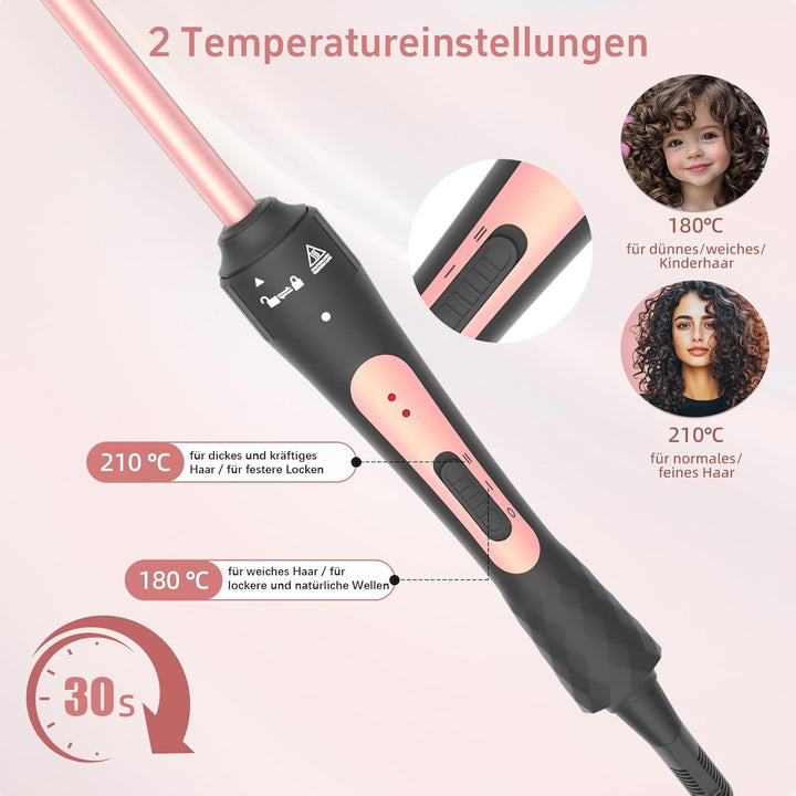 Lockenstab mit verschiedenen Aufsätzen [9mm und 25mm] Lockenstab mit Quarzkeramikbeschichtung, Zwei