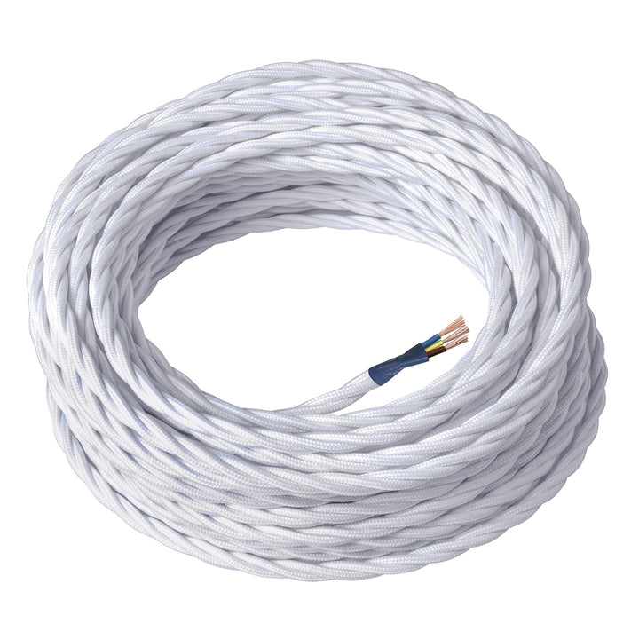 Amarcords - Textilkabel für Lampen WEISS, geflochten, Seide, 5 Meter, mit Erdung 3x0,75 - Stoffkabel