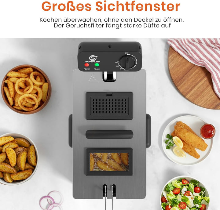 Fritteuse Elektrische 2000W Edelstahl Fritteuse mit Öl 3L Kapazität Antihaft Beschichtung Einstellba