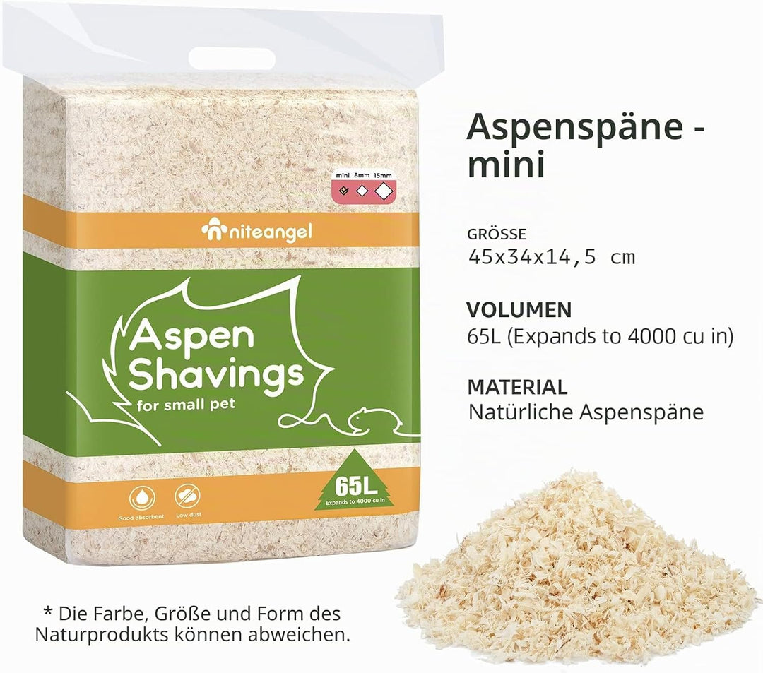 Niteangel Aspen-Einstreu für Hamster, Zwerghamster, Gerbils, Mäuse, Degus, Ratten, Kaninchen, Hasen,