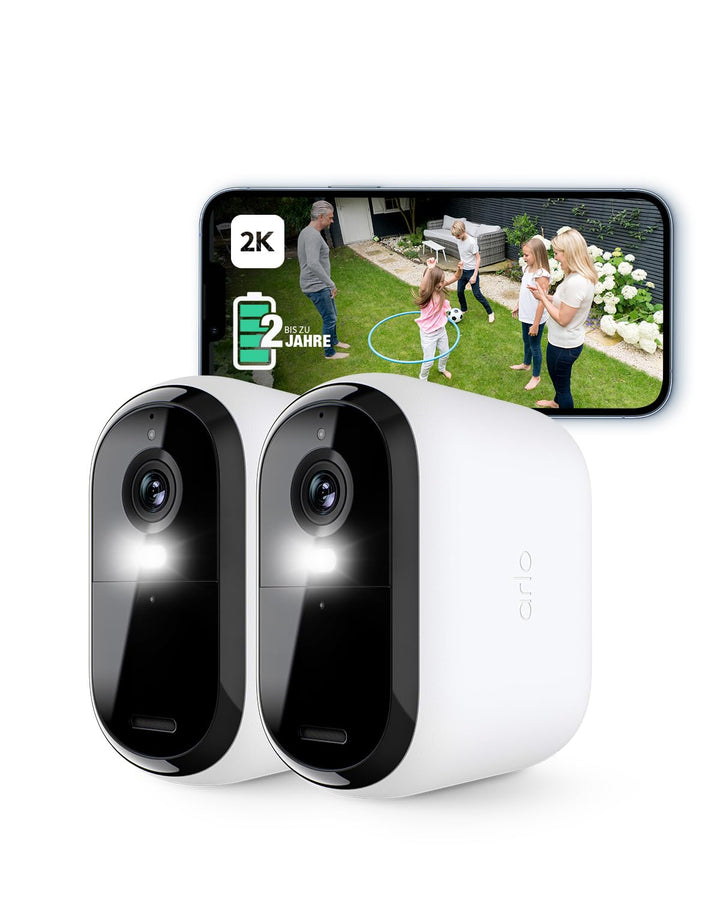 Arlo Essential 2 XL Batterie 2K Überwachungskamera Aussen WLAN, Kabellos, 2K HD Video, Farbnachtsich
