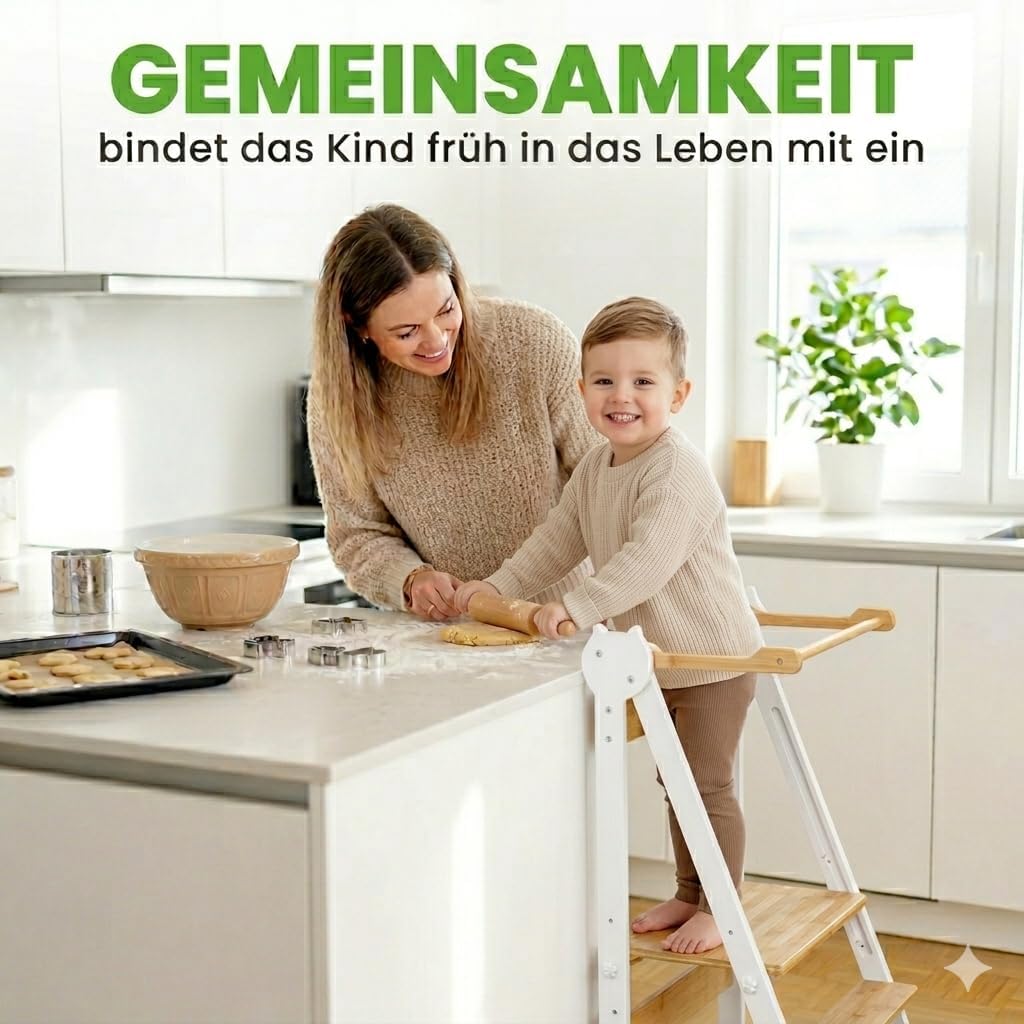Lernturm Montessori Platzsparend und höhenverstellbar aus Bambus mit Kippschutz für Kinder ab 1 Jahr