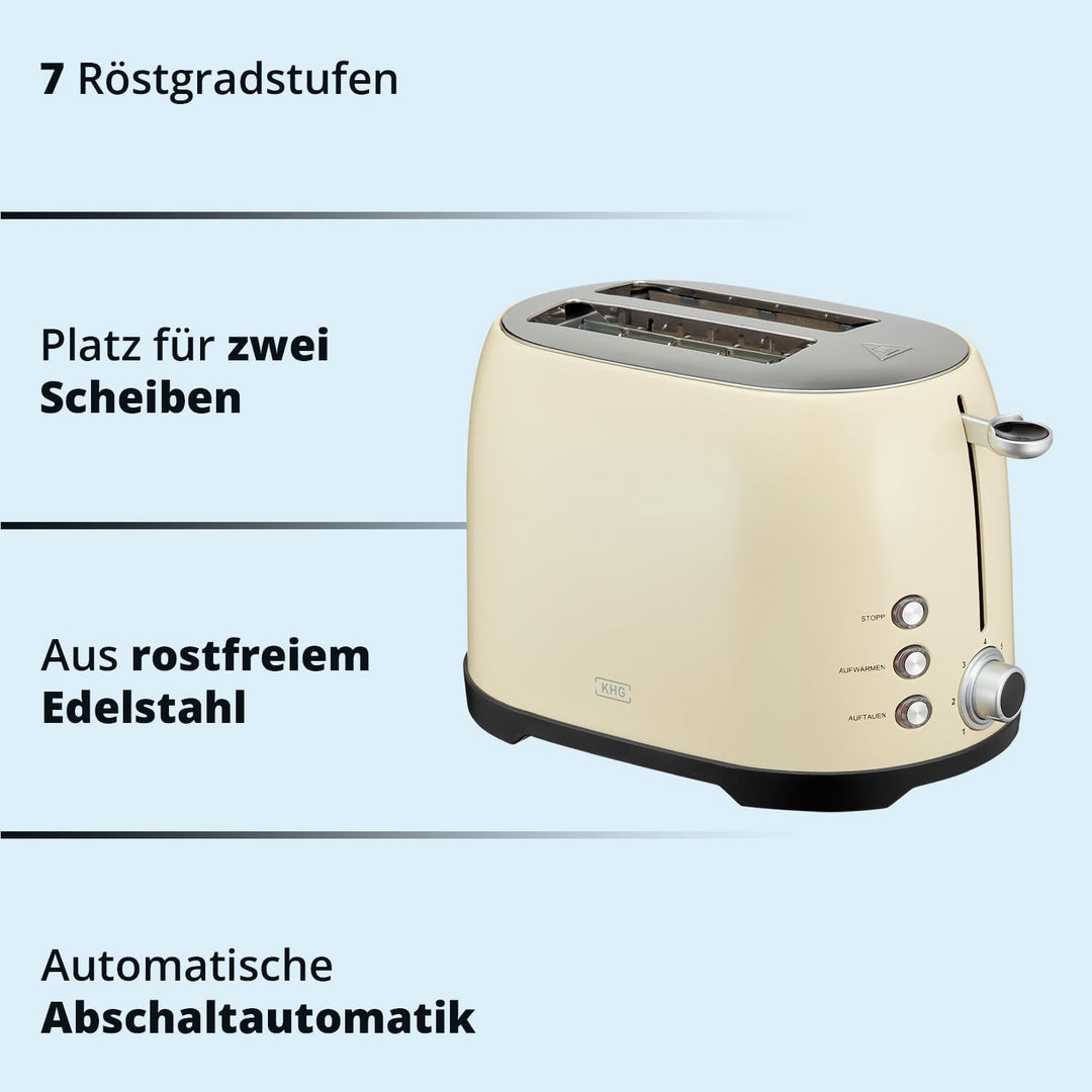 KHG Frühstücksset Wasserkocher &amp; Toaster Creme Beige Retro Vintage, Kapazität 1,7 Liter &amp; 2 Toastsch