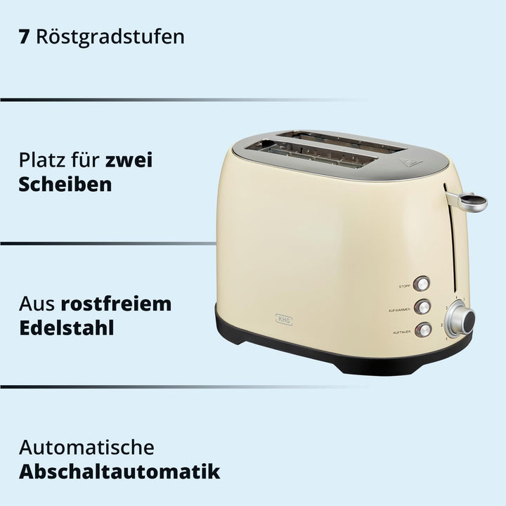 KHG Frühstücksset Wasserkocher &amp; Toaster Creme Beige Retro Vintage, Kapazität 1,7 Liter &amp; 2 Toastsch