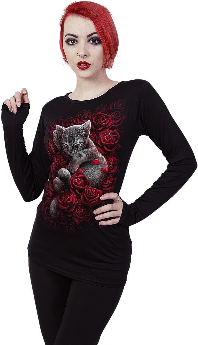 Spiral Bed of Rose Frauen Langarmshirt schwarz Everyday Goth, Gothic, Katzen, Rockwear S Schwarz, S