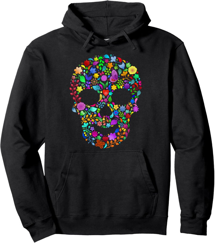 Skull Flowers Colorful Design Cute Gifts Pullover Hoodie