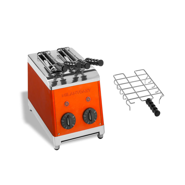 Milantoast 2-er Toaster mit Zangen und Brötchenaufsatz (Orange), Orange