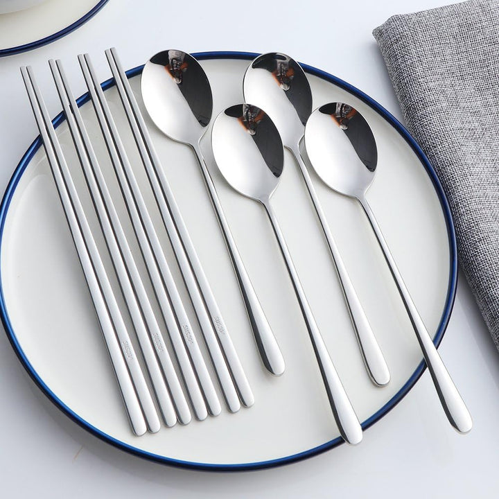 Buyer Star 4 Sätze flaches Essstäbchen Koreanischer Löffel 8 Stück Rostfreier Stahl Stäbchen Löffel