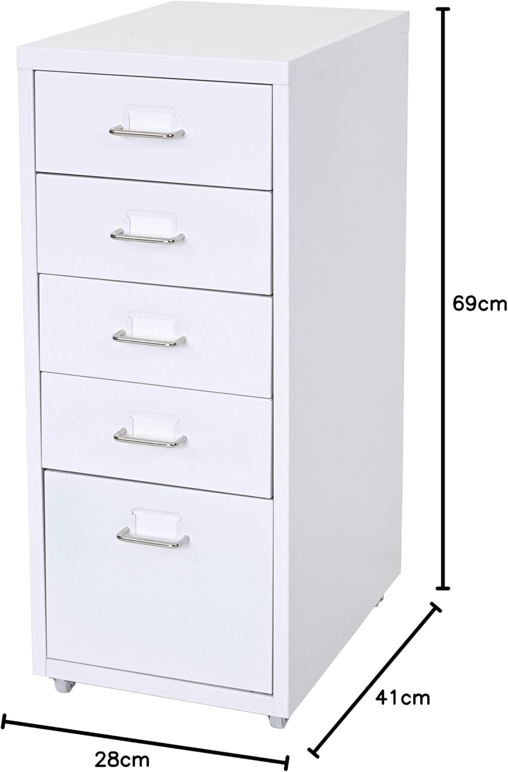 PROREGAL Rollcontainer Housten HxBxT 69x28x41cm 5 Schubladen Weiss Schubladenschrank Stahlschrank 5