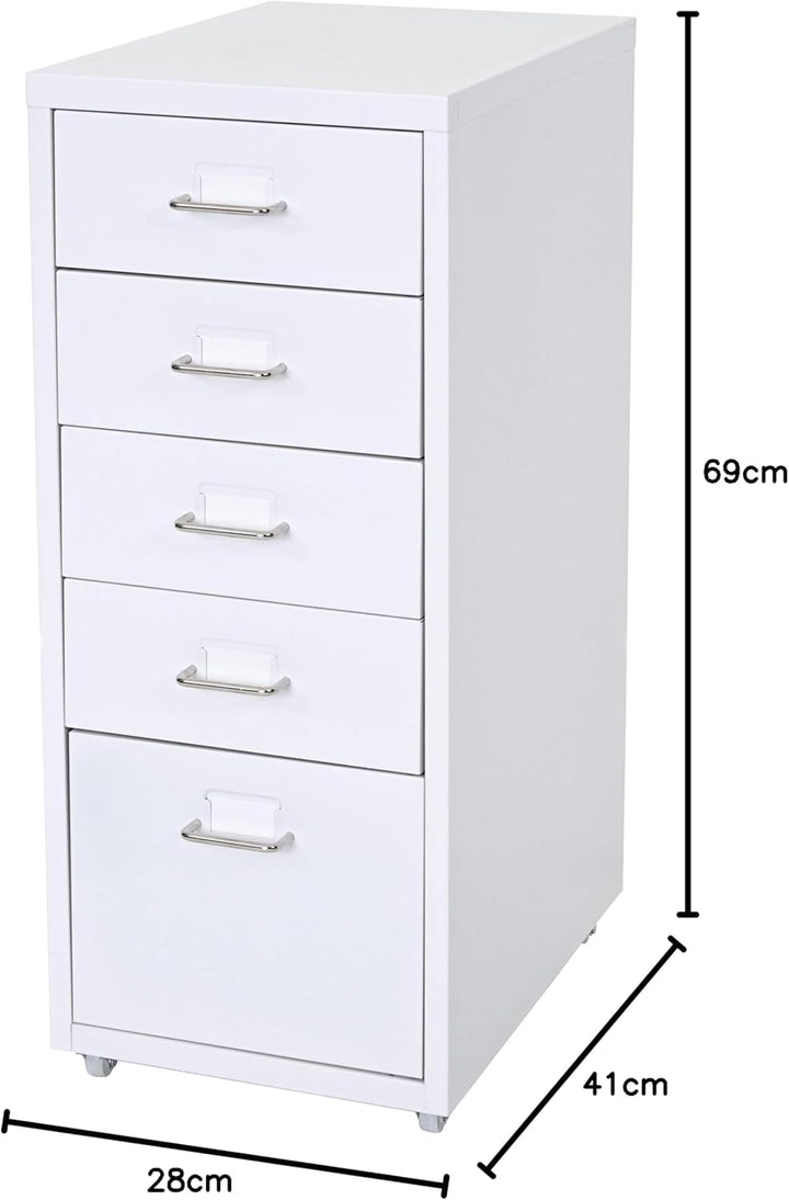 PROREGAL Rollcontainer Housten HxBxT 69x28x41cm 5 Schubladen Weiss Schubladenschrank Stahlschrank 5