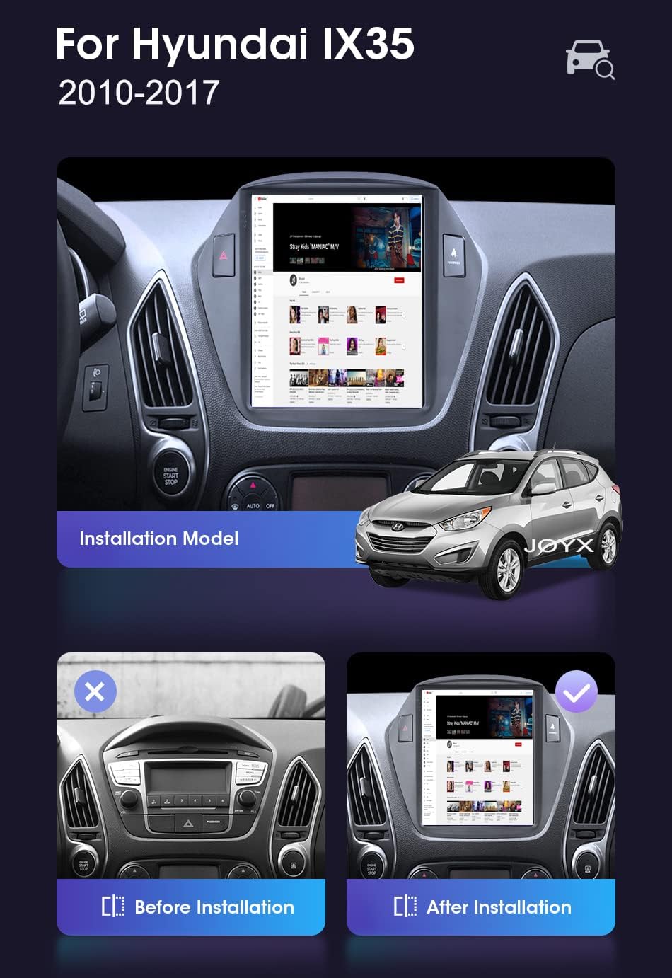 JOYX Android 12 IPS Autoradio Passt für Hyundai IX35 (2010-2017) - Eingebautes CarPlay + Android Aut