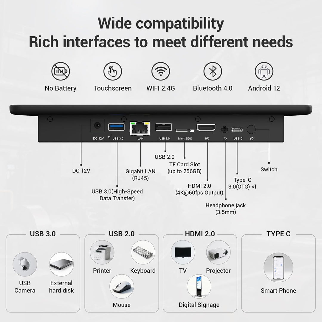 Lüfterloser All-in-One Touchscreen-Computer RK3399, Industrie-Panel-PC 10,1 Zoll Robust Android 12,