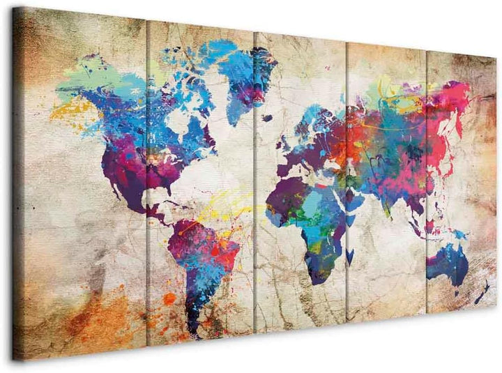 murando - Bilder Weltkarte 200x80 cm Vlies Leinwandbild 5 Teilig Kunstdruck modern Wandbilder XXL Wa