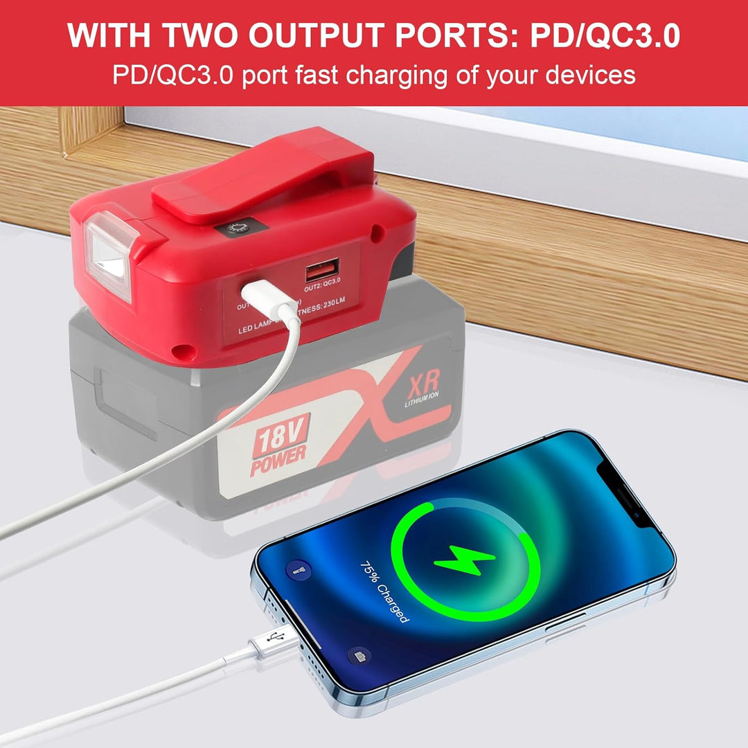 QUPERR USB-Akku-Adapter für Einhel_l_Power Change 18V Akku-System mit DC 12V Anschluss & Zwei USB-An