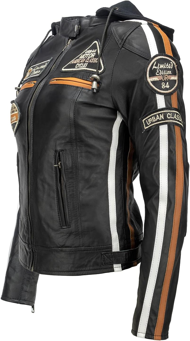 Damen motorradjacke mit protektoren, M Schwarz