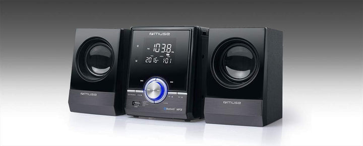 Muse M-38 BT CD/MP3 Microsystem mit USB, Bluetooth, Equalizer, Fernbedienung schwarz/Chrom