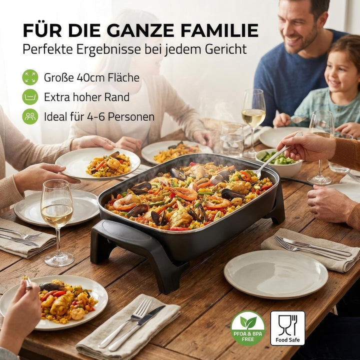 Elektrische Pfanne - 40 cm - Dickwandiges Aluminium-Gussgehäuse Single, Single