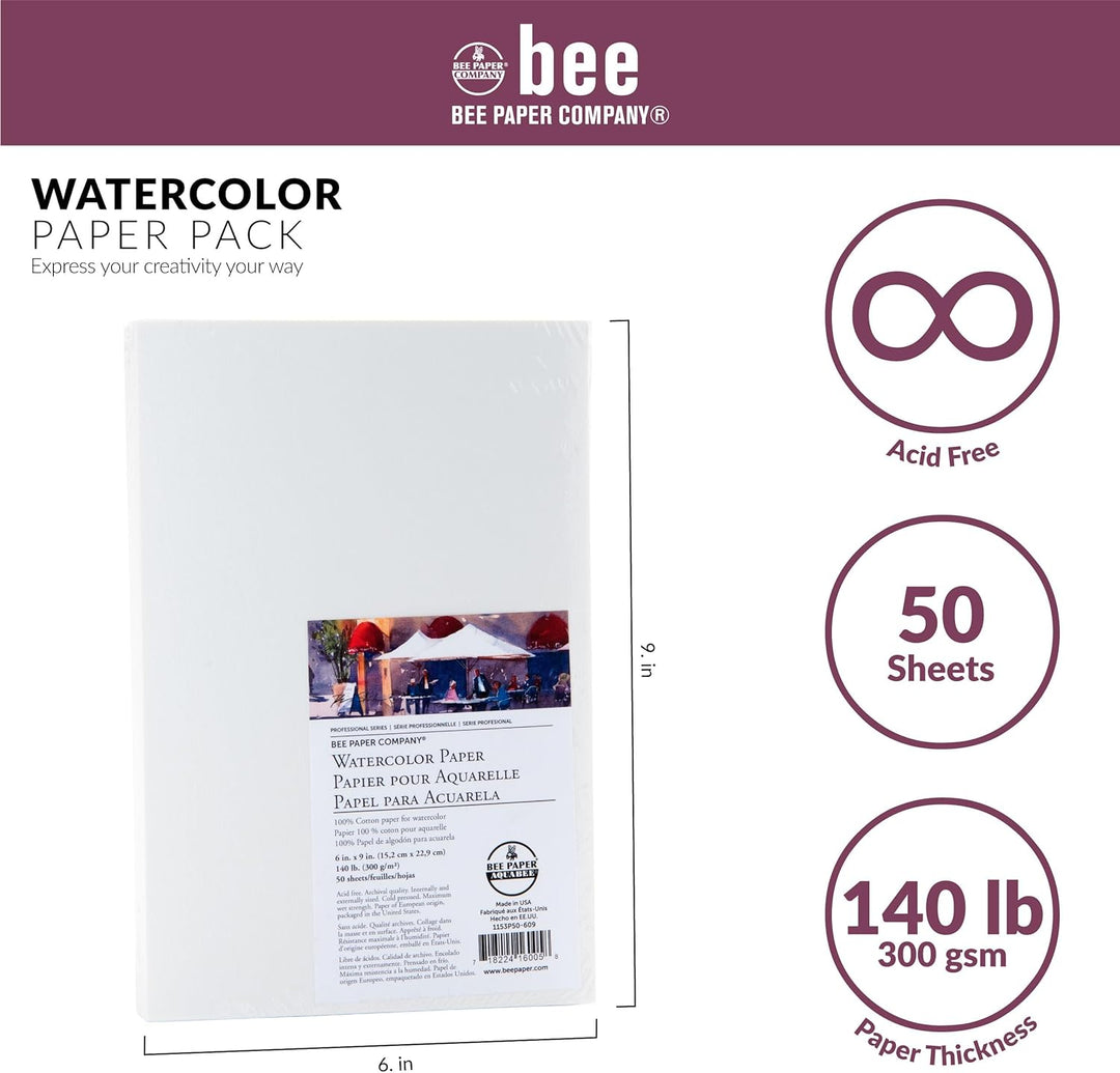 Bienenpapier, 15,2 x 22,9 cm, Aquarellpapier, 63,5 kg, 50 Blatt 6-inch x 9-inch, 50 Sheet Pack, 6-in