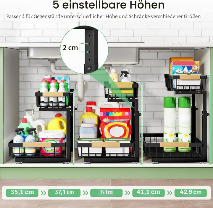 Kitstorack Metall Spülschrank Organizer, 2 Stück Unter Waschbecken Regal Organizer, 2-stufig Herausg