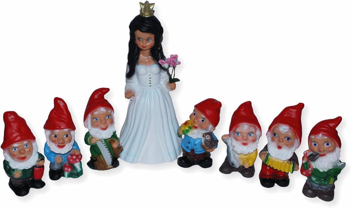 RAKSO Deko Figur Schneewittchen H 40 cm und 7 Zwerge H 19-20 cm Gartenfiguren stehend als Satz