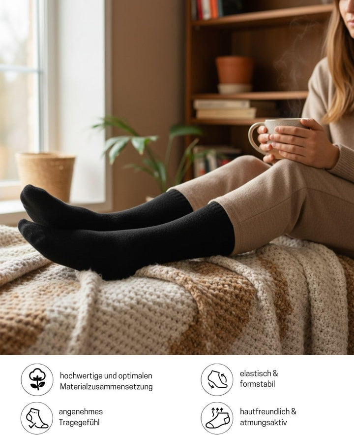 6 | 12 | 24 Paar THERMO Socken Damen & Herren Wintersocken Vollfrottee, 6 Paar | Schwarz