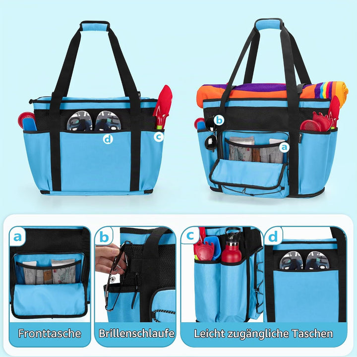 Fasrom Strandtasche XXL mit Reissverschluss unten, badetasche Gross | Mit Trennsystem mit 2 Schichte