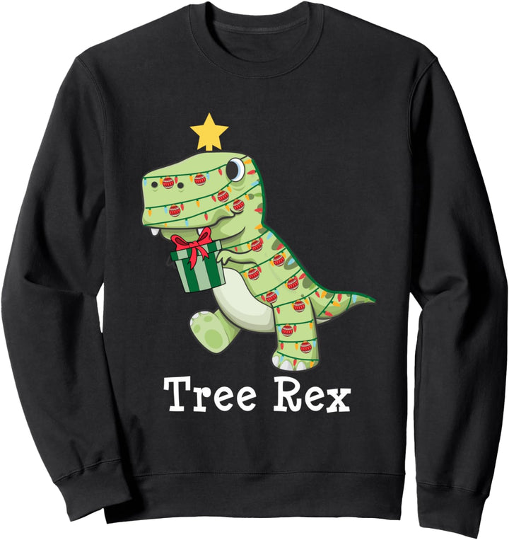Tree Rex Xmas Dinosaur Wrapped Gift Christmas Tree Lights Sweatshirt