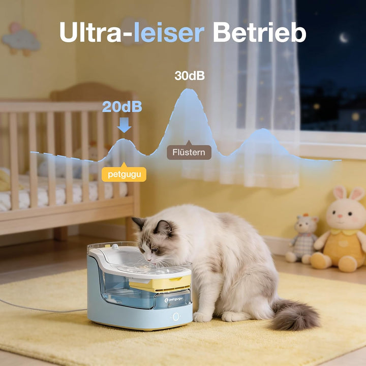 PETGUGU Katzenbrunnen mit App Steuerung inkl. 3 Ersatzfilter, 8-Schicht-Filtration Trinkbrunnen für