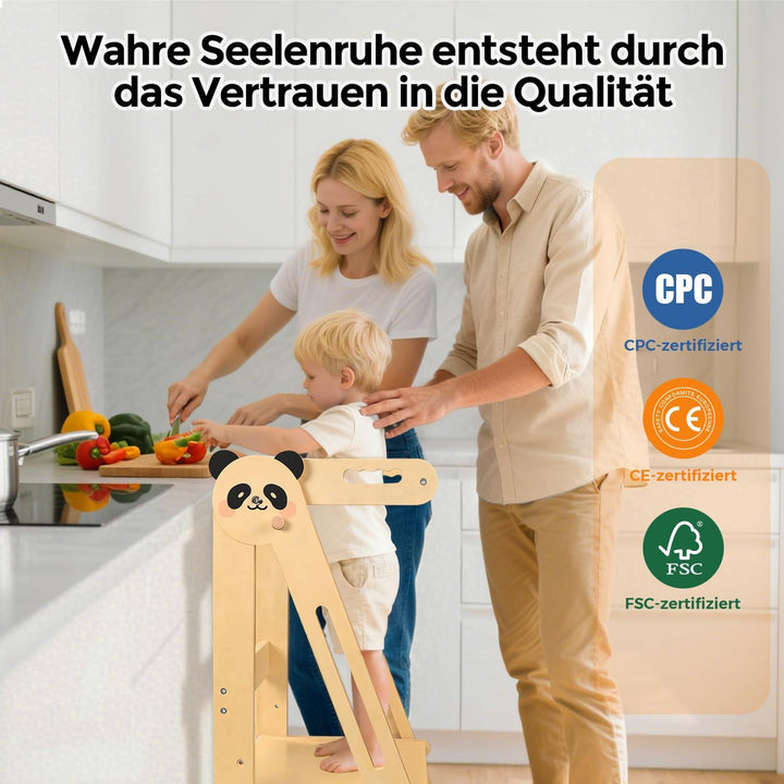 Montessori Lernturm Klappbar, Lernturm ab 1 Jahr für Kinder mit Sicherheitshandlauf, Kippschutz, Höh