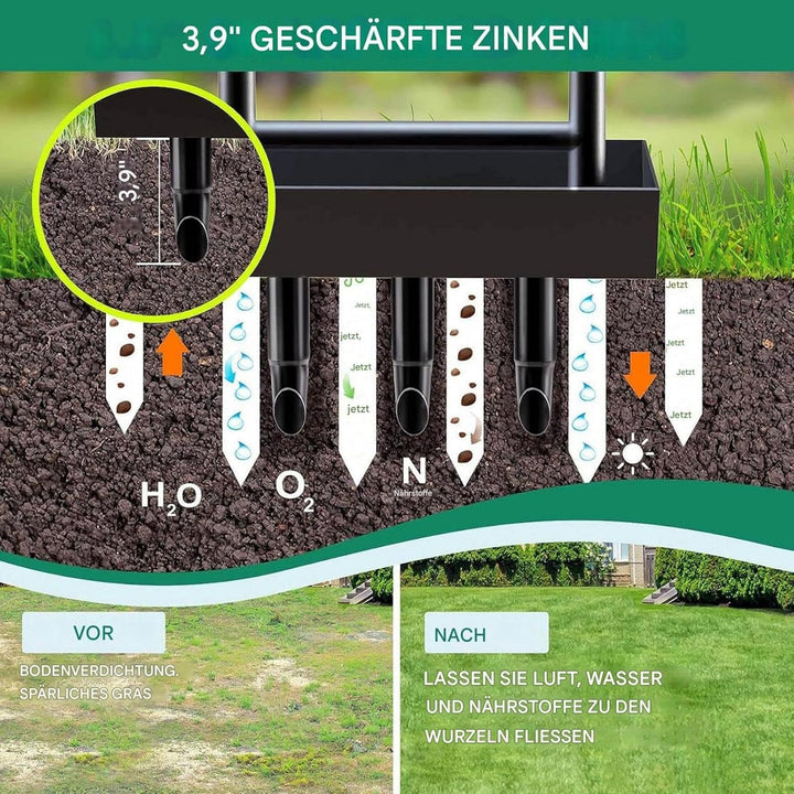 Rasenlüfter, Manuelle Rasenbelüfter-Entkernung, 96cm Aerifizierer für Rasen, 3 Kerne Bodenbelüftungs