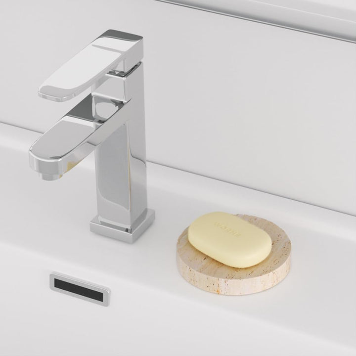 WORHE Marmor-Seifenschale, Schwammhalter aus Natürlichem Travertinstein für Badezimmer, Badewanne, D