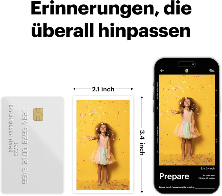 KODAK Mini 2 Retro 4PASS Mobiler Fotodrucker (5,3x8,6cm)- Paket met 68 Blatts, Weiss Drucker + 68 Bl