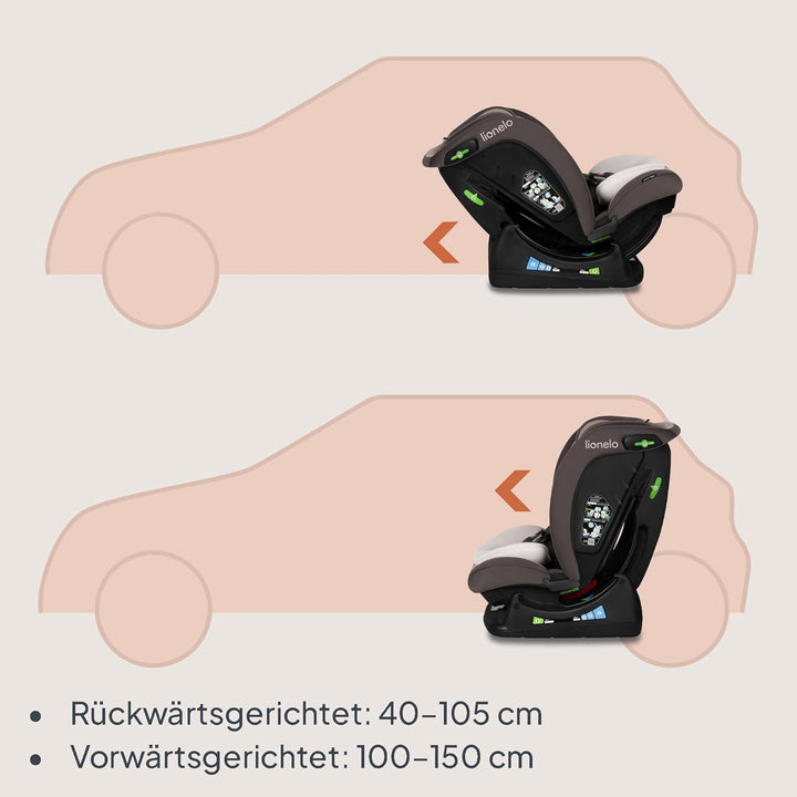 LIONELO AART I-SIZE Autositz für Kleinkinder 40-150 cm, Montage mit Sicherheitsgurten, Kopfstützen-