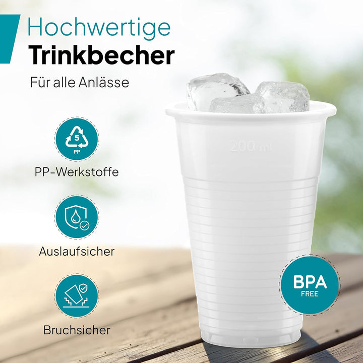 3000 Stück Commerline Plastikbecher 0,2L Trinkbecher | Einweg Plastik Becher Einwegbecher Partybeche