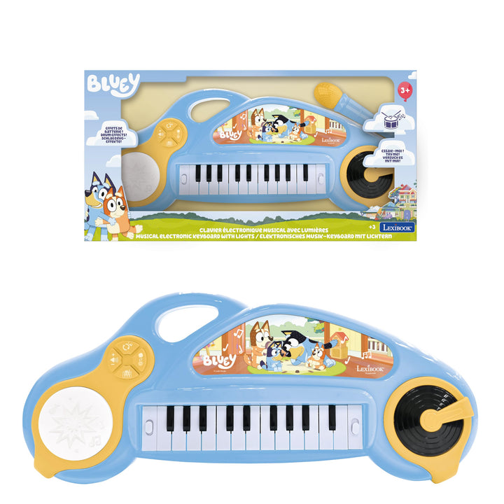 Lexibook, Bluey, elektronisches Kinderklavier mit Lichteffekten, Blau Gelb, K704BY, Bluey