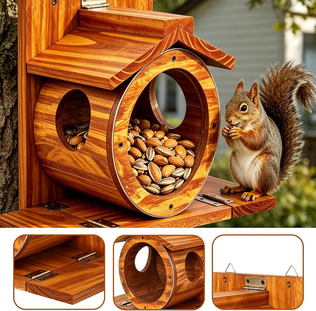 Eichhörnchen Futterhaus aus Holz, Wetterfest Eichhörnchen Haus mit Transparentem Fenster und 2.75" G